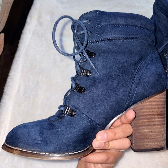 SM New York Black Lace Up Boots with Brown Heel Size 9 - Picture 4 of 14